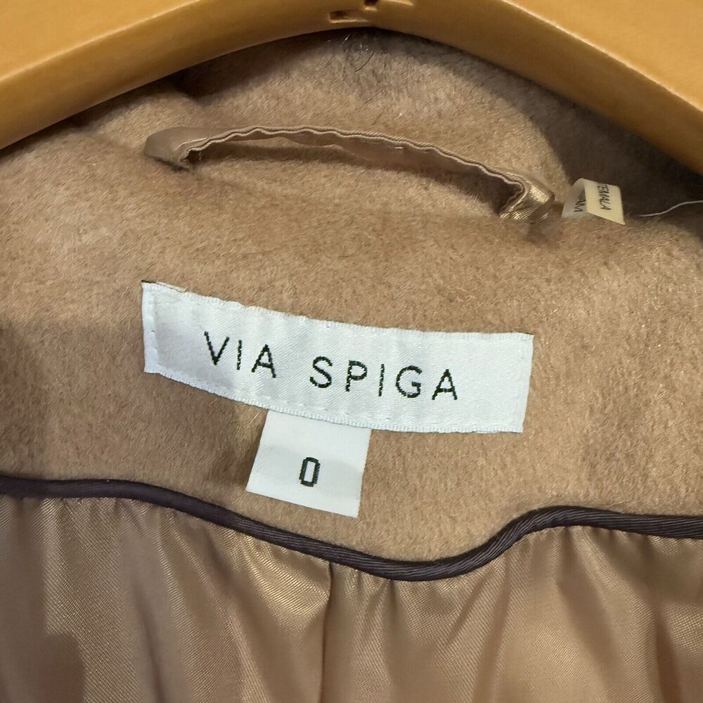 Via Spiga Camel‎ Faux Fur Wool Blend Pea Coat Women Sz 0 NWT $400 No Belt - Picture 2 of 16